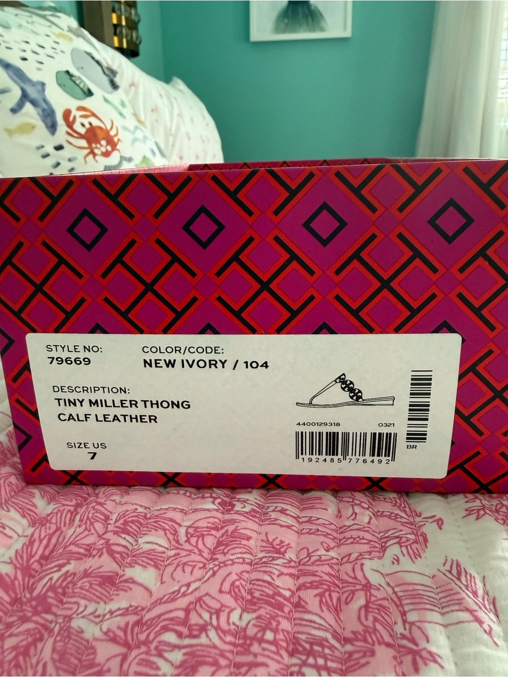 Tory Burch Cream Miller Logo Thong Sandals in box - Picture 10 of 11